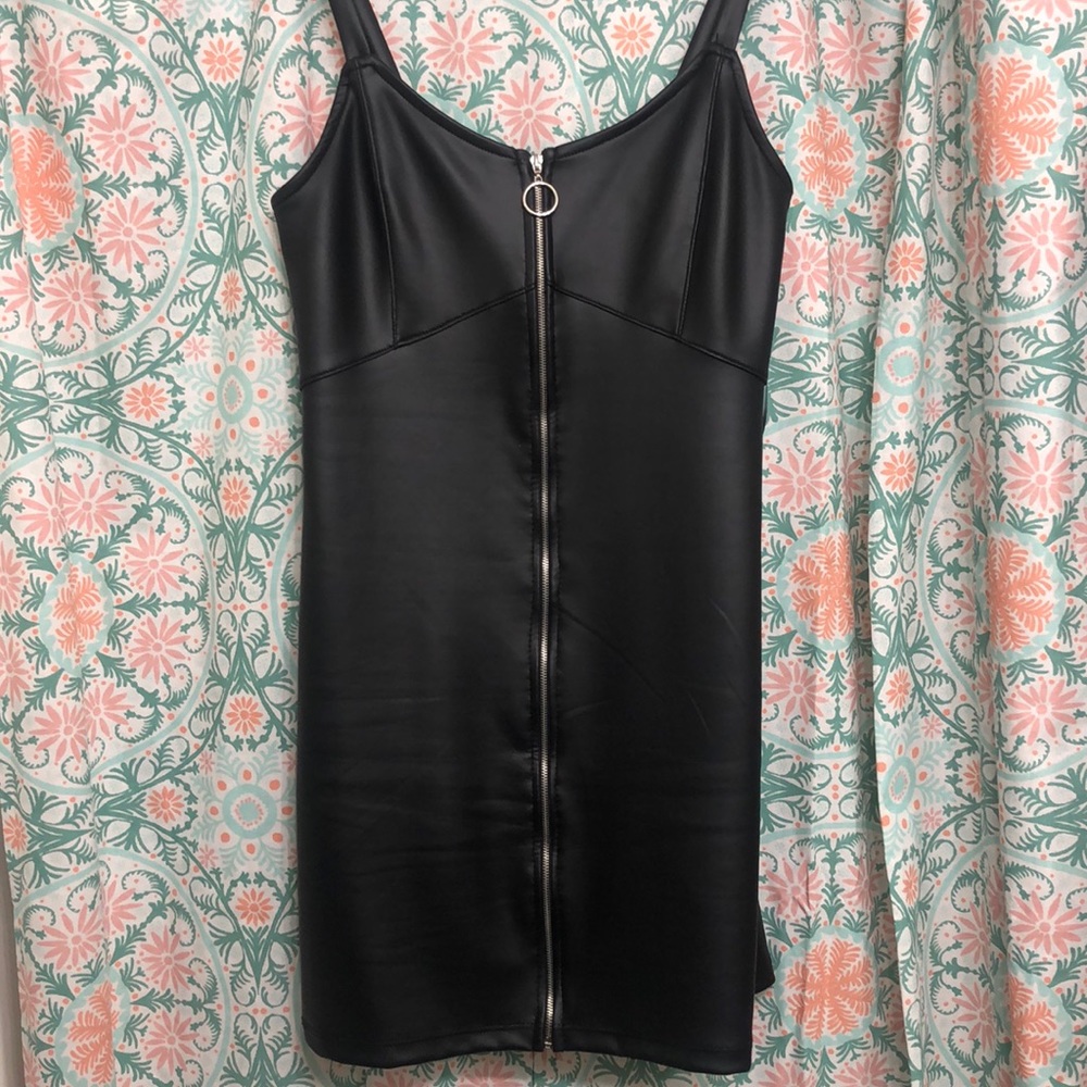 Black faux leather mini dress